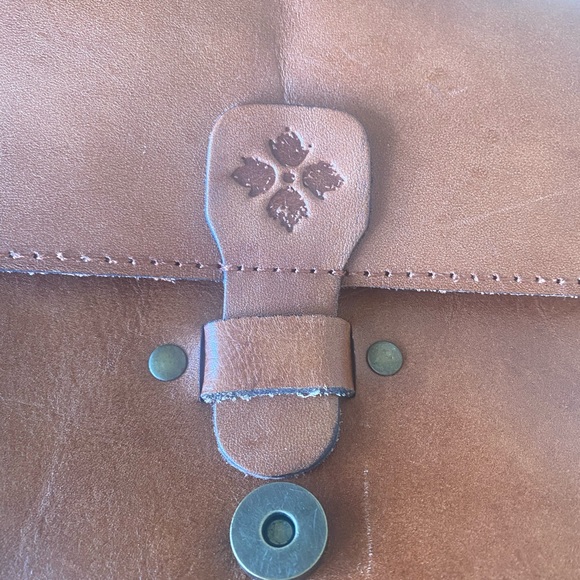 Patricia Nash Tan Italian Leather Studded Messenger Bag with Denim Accents - Picture 4 of 14